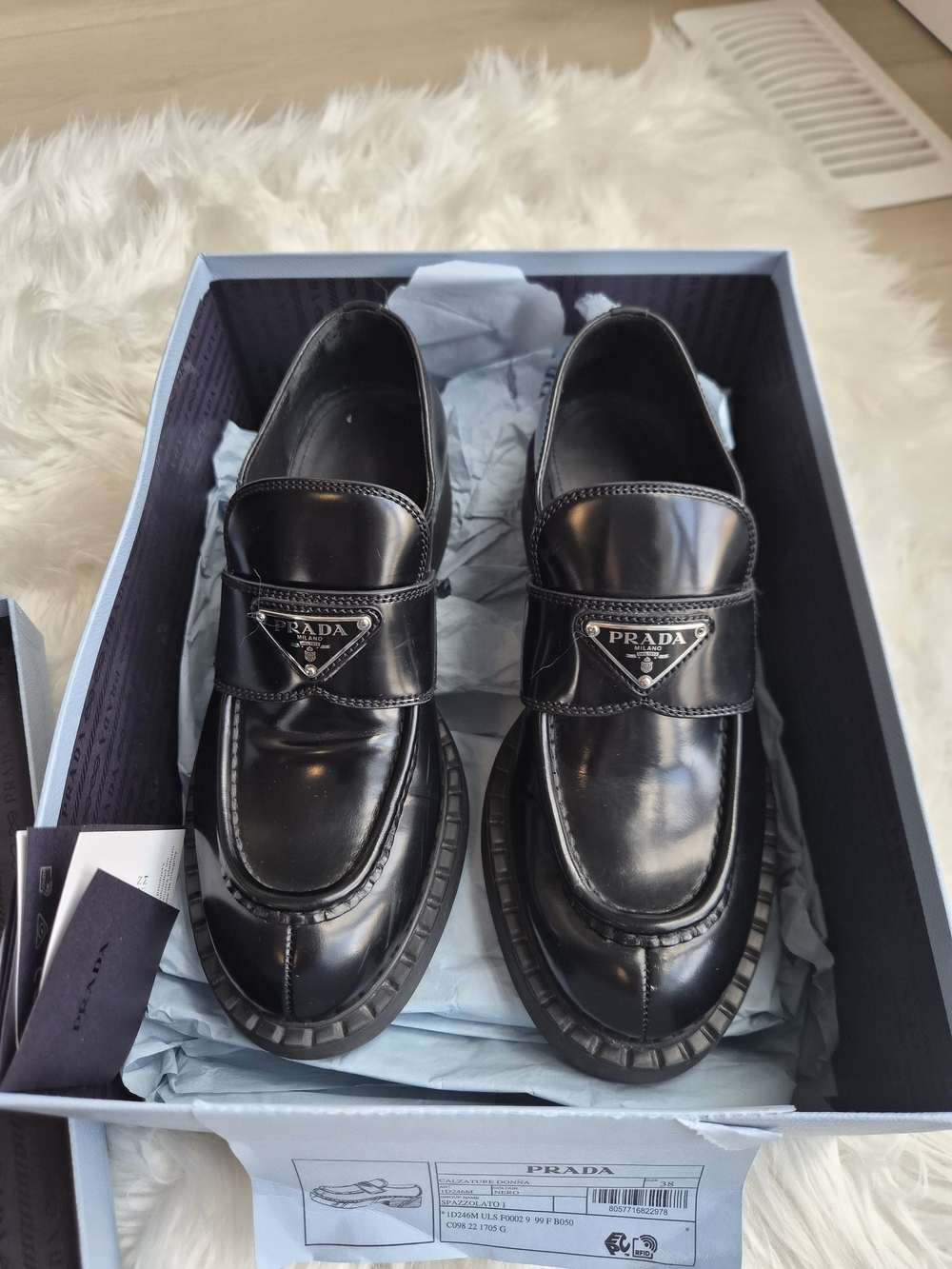 Prada Loafers Womans Chocolate Brushed Leather Loafers